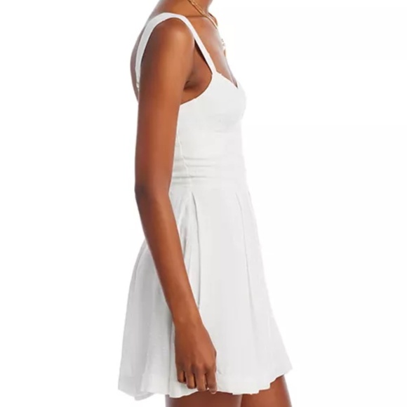 Aqua Corset  Lace Up Stitched Straps Linen White Mini Dress - 100% Exclusive S - Picture 4 of 13